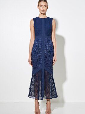 MOSSMAN Infidelity Lace Midi Dress Navy Blue Size US 8